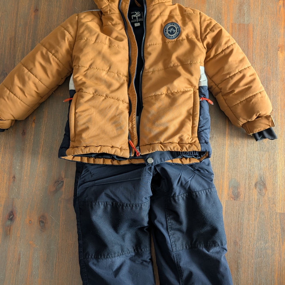 Kids Winter Puffer Jacket in Mustard Yellow - with Navy Accents
